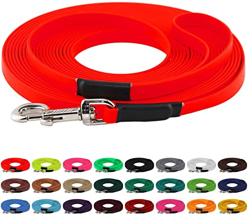 LENNIE BioThane Schleppleine, 13mm, Hunde 15-25kg, 5m lang, mit Handschlaufe, Neon-Orange, genäht
