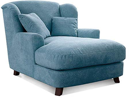 Cavadore XXL-Sessel Assado / Großer Polstersessel mit Holzfüßen und großer Sitzfläche / Inkl. 2 Zierkissen / 109 x 104 x 145 / Webstoff Hellblau