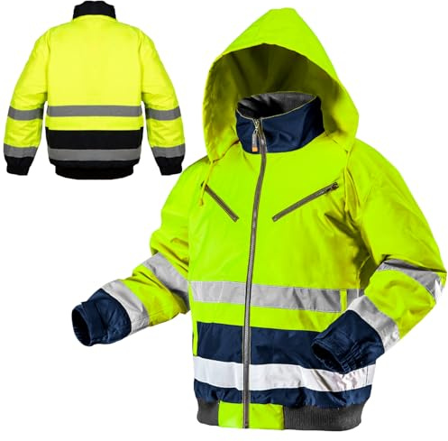 NEO TOOLS Herren wasserdichte Isolierte Arbeit Warnjacke oder Set | Wasserdichte Hose, Gr. S-3XL Gelb/Orange, Sehr Warm, Aus Strapazierfähigem 300D-Oxford-Gewebe Arbeitsjacke