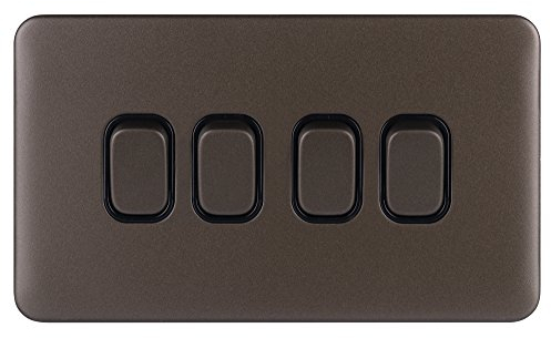 Schneider Electric GGBL1042BMB schraubenlose Lisse-Abdeckung, 4-Gang-2-Wege-Lichtschalter, 10 AX, Mokka-Bronze mit schwarzem Einsatz