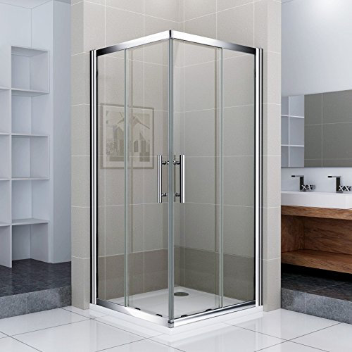 AICA Porte de douche coulissante 120x76x185cm, cabine de douche angulaire 2 volets et 2 verres fixés, Aluminium, Verre, Nylon, chrome