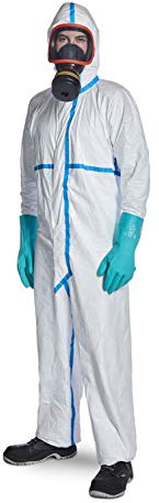 DuPont Tyvek 600 Plus Lot de 25 vêtements de protection chimique avec capuche et coutures thermocollées, catégorie III, type 4-B, 5-B et 6-B Blanc Taille M