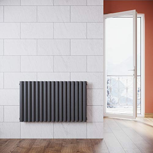 ELEGANT Design Paneelheizkörper Röhren 600x1003mm Anthrazit Doppellagig Badezimmer/Wohnraum Horizontal Heizkörper Seitenanschluss Badheizkörper Radiator