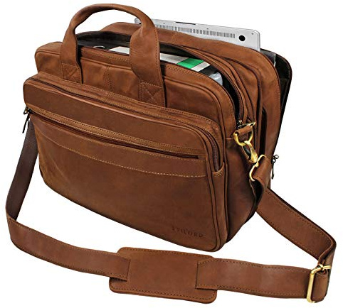 STILORD Leopold XL Echtleder Aktentasche - der verbesserte Geheimtipp für Lehrerzimmer & Büro - Businesstasche 2.0 Farbe:Cognac - braun