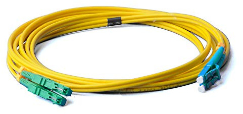 Câble fibre optique LWL - 5 m OS2 jaune, E2000/APC vers LC/UPC mâle - Câble patch Duplex 9/125 - Conducteur optique 5 mètres