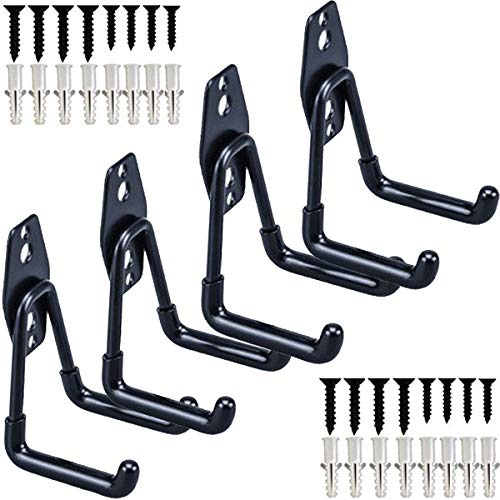JMYDecor Garage Hooks, 4Pack Garage Storage Utility Double Hooks,Heavy Duty Iron Wall Mount Tool Holder for Home Chair Ladder, Bike, Organizing Power Tools