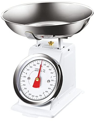 Bilancia da Cucina in Ferro con Vassoio in Acciaio Modello Atlas Bilancia Alimentare Max 5 Kg Colore Bianco Pratiko Life
