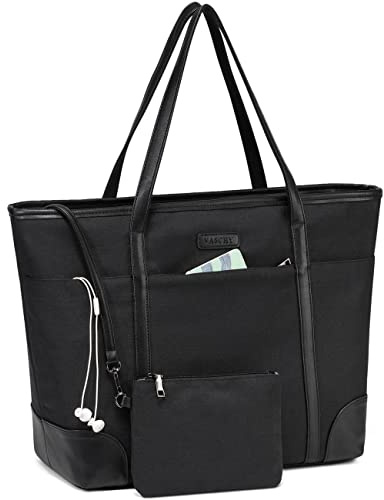 VASCHY Sac Cabas Femme, 17 Pouces Imperméable Grande Sacoche Ordinateur Portable Léger Sac a Main Épaule Femmes avec Rembourrée Antichoc Compartiment pour Travail Collège Voyage Noir