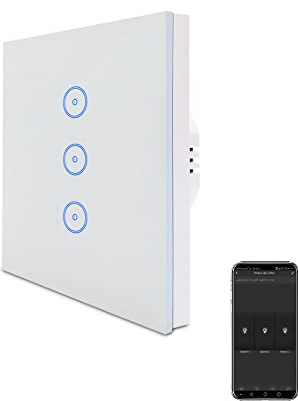 Interruptor de pared WiFi con pantalla de cristal, interruptor táctil, mando a distancia, función de temporizador, compatible con Alexa (3 marchas, 1 unidad).