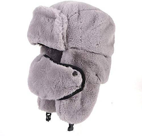 AIMICONG Russen Mütze Ushanka Winter Kunstpelzmütze Frauen Bomber Hüte Outdoor Warm Pink Ski Ohrenklappen Sowjetischer Hut Russische Schneekappe Grau