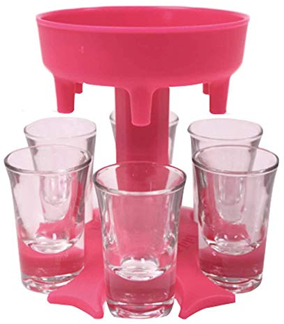 FJSC Dispensador Y Soporte De 6 Vasos De Chupito, Dispensador De Bebidas De Vidrio, Botellero para Vino, Dispensador De Chupitos para Vasos De Chupito, Dispensador De Vasos De Chupito De Licor B