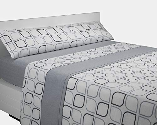 SABANALIA - Juego de sábanas Franela Spring (Disponible en Varios tamaños y Colores), Cama 140, Gris