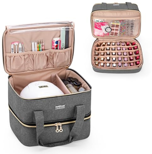 BAFASO Nail Polish Organiser Holds 40 Bottles (15ml - 0.5 fl.oz) and a Nail Lamp, Nail Polish Carrying Case with Manicure Tools Storage Sections (Bag Only), Grey (Patented)