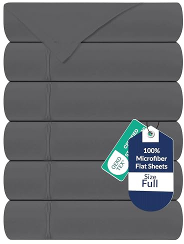 Royale Linens 6 Pack Bulk Flat Sheet Set - Top Sheets - Soft 1800 Microfiber - Wrinkle & Stain Resistant - for Hotel, Massage Table, Hospital, Dorm - Full Flat Sheet Sold Separately (Full, Grey)