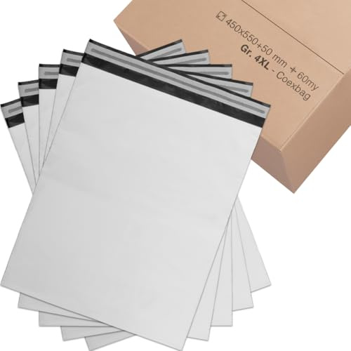 verpacking Versandbeutel 450x550 mm Weiß/Schwarz [Größe und Stückzahl wählbar] Blickdicht Coex Versandtaschen für Kleidung selbstklebend Verpackungstüten Folienversandtaschen 500 Stück