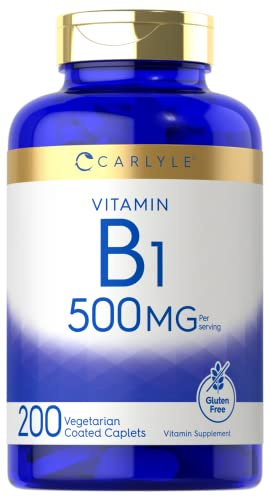 Carlyle Vitamin B1 500mg (Thiamine) | 200 Vegetarian Caplets | Non-GMO and Gluten Free Supplement