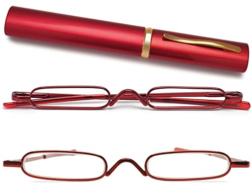 Lanomi Mini Lesebrille Schmal Herrn Damen 1.0 1.25 1.5 1.75 2.0 2.25 2.5 2.75 3.0 3.5 4.0 Leicht Lesehilfe Klein Metall Brille mit Etui
