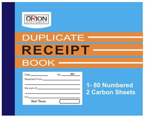 Orion Stationery Duplicate Receipt Book Numbered Pages 1-80 + 2 Sheets Carbon Paper Receipt (4 x 5 inch)
