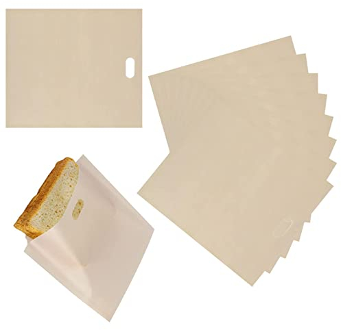 8 sacchetti per tostapane, 19 x 17 cm, per tostapane, per tostapane, forno, microonde, beige, antiaderente, resistente al calore fino a 260 °C