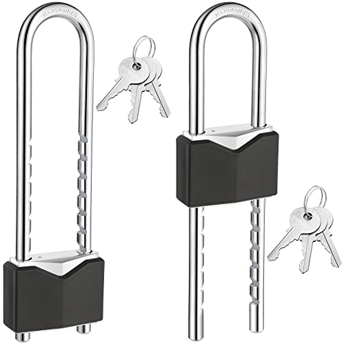 Photect 2 Stück 18 cm Länge Vorhängeschloss mit Langem Bügel und Schlüssel Breite 5,2 cm Sicherheitsschloss Massives Messing Abnehmbar Verstellbare Länge Schwarzer Bügel für Schränke Motorad Fahrrad