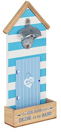 Déco murale marine : Décapsuleur Vintage, Beach House et SIlhouette Cabine de plage, H 30 cm
