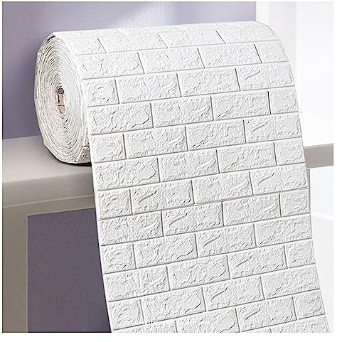 GOFQB 3d wall panels Waterproof XPE material DIY Tile Brick Wall Stickers white brick effect wallpaper for：Bathroom, Living Room (Color : White, Size : 70CMX30M)