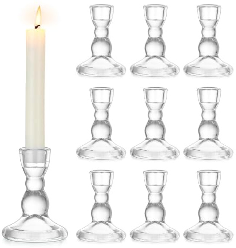 Inweder Glas Kerzenhalter Stabkerze: 10er Klar Kerzenhalter für Stabkerzen Set für Tischdeko - Vintage Kerzenständer für Stabkerzen - Hochzeit Stabkerzenhalter für Weihnachten Advent Heimdekoration