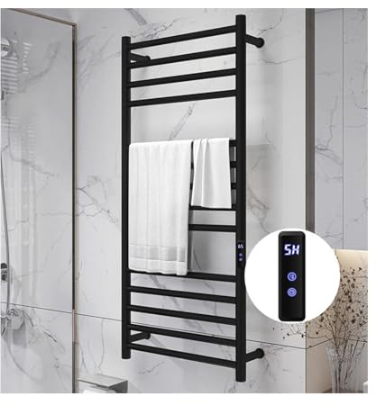 WRJAHCG Elektrisch Beheizbarer Handtuchwärmer, Elektrischer Handtuchhalter mit 14 Bars Wandmontage, Badheizkörper Elektrisch mit LCD-Bildschirm Timer Thermostat,Schwarz,Hardwired