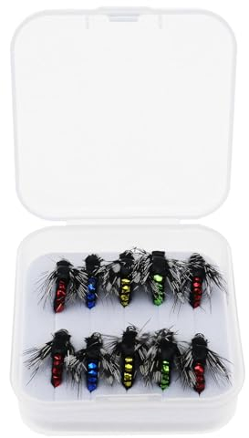 Be In Your Mind 10-teiliges Fliegen Fischen Köder Künstliche Köder Insektenköder für Barsch Forelle Lachs Trockenfliegen Nassfliegen Luftschlangen Nymphen 10 x 15 mm