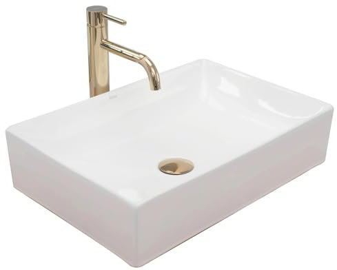 GTM Design Aufsatzwaschbecken Glanz - Modern Waschbecken - ohne Überlaufloch - Elegant Aufsatzwaschbecken Rechteckig - für Badezimmer und Gäste WC - nur Bad Waschbecken - Modell 2
