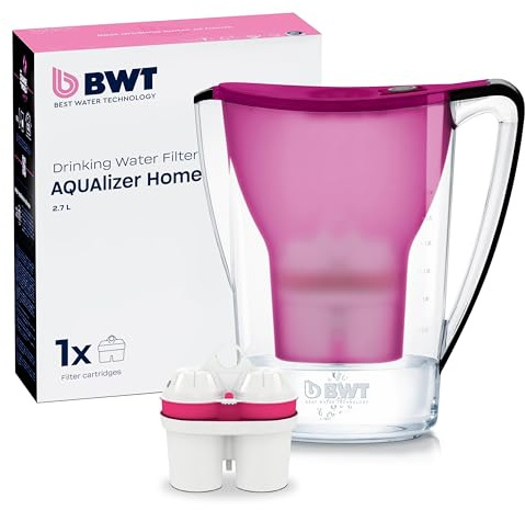 BWT AQUAlizer Home vattenfilter med 1 filterpatron aubergine 2,7 l | filter med 1 magnesiumfilterpatron | dricksvattenfilter | kalk-, klor, bly och kopparfilter