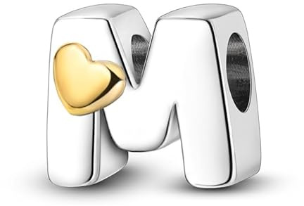 LIGHTDOG M Lettres pour Bracelet Charms,En Argent Sterling 925 Charms,Compatible Avec Les Bracelets et Colliers Pandora, Compatible Avec Les Bracelets Européens pour Femmes