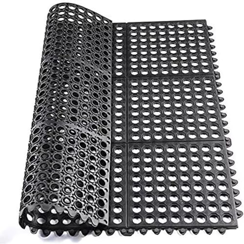 90x90cm Anti-Fatigue Non-Slip Interlocking Rubber Floor Mat Heavy Duty Commercial Interlock Mats for Indoor Restaurant Kitchen Bar Bathroom
