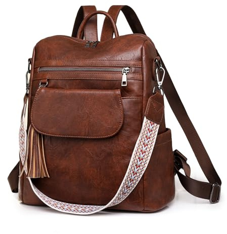 SUCIKORIO Pelle Zaino Donna Elegante, Borsa Zainetto Donna da Viaggio Antifurto Impermeabile Daypack Moderno Borsa Zainetto Lavoro Donna Cuoio Tasche Multiple per Viaggio, Lavoro, Scuola