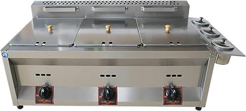 MNBVH Commercial LPG Gas Deep Fryer, Chicken Chips Fryer For French Fries Restaurant Home Kitchen(Size:10L+10L+10L+without Fried Basket)