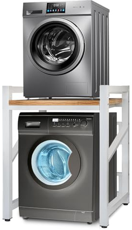 JXZ über dem Waschmaschinenregal, Waschmaschinenschrank, 3 Höhenverstellbar, Waschmaschine Trockner Schrank Regal, Tragfähigkeit 300 kg für Badezimmer Küche Balkon Waschküche (Helles Walnussholz)