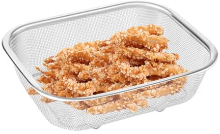 Passoire en maille fine - Panier à frites - Passoire rectangulaire en maille d'acier inoxydable - Passoire multifonction en maille pour friture profonde