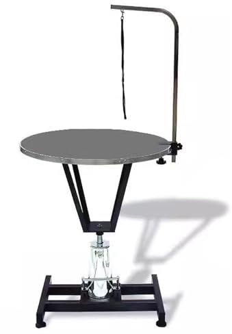 Mesa Peluqueria Canina Hidraulica Rotación de 360 Mesa de Peluquería Altura Ajustable 80-90cm, Paneles de MDF y Superficies de Goma para Perros y Gatos(Black)