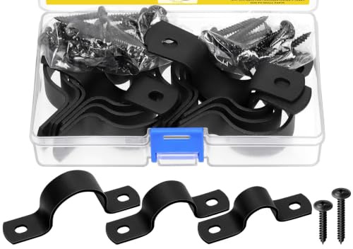 Mardatt Black 2 Hole Pipe Clamps, 15 Set 15mm 20mm 25mm U-Rohrschellen, Starrer Rohrgurt, Rohrschelle Befestigungsschelle Metallkabelschellen Rohrbefestigungen | Starre U Bracket Clamps U-Tube Strap Clamp Conduit Clamps with Self-Tapping Screws for Pipe Fixing, Black