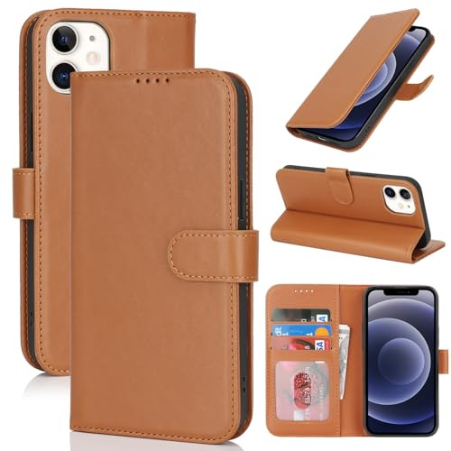 Zouzt Hülle für iPhone 12 Mini (5,4) Premium PU Leder, Hellbraun | Handyhülle mit Kartenfächern, Magnet Klapp Schutzhülle, Stoßfeste TPU-Innenhülle, Frauen Männer, Leather Wallet Phone Case