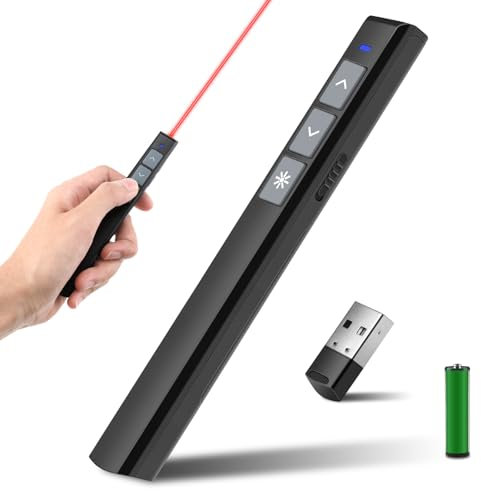 Puntero Presentaciones con Receptor USB, 2,4 GHz Pasador Diapositivas, Mando Presentaciones Powerpoint, Presentador Inalambrico de Diapositivas Remoto para Enseñanza, Oficina, Conferencias