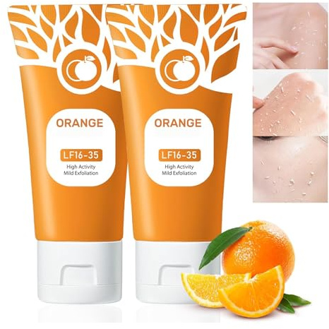 Gel exfoliante de naranja para el cuerpo de la cara, la piel, la piel, la limpieza, el exfoliante hidratante con enzimas, el gel de matorral del cuerpo de la cara hidratante, (2pcs)