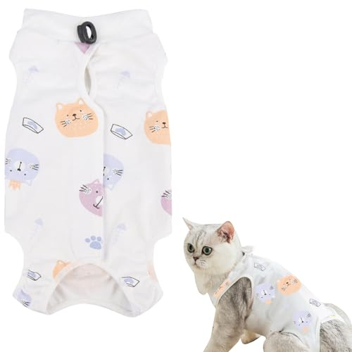 Traje de Recuperación y Esterilización para Gato - Ropa Transpirable de Algodón Anti-Lamidos Anti-Sarro - Collar Isabelino Alternativo