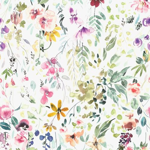 VEELIKE Papier Peint Feuillage Vert Papier Peint Fleuri Aquarelle 44,5 cm × 300 cm Papiers Peints Floral Blanc Adhesif Mural Decoratif Chambre Couloir Salon Décoration Cuisine Imperméable Amovible