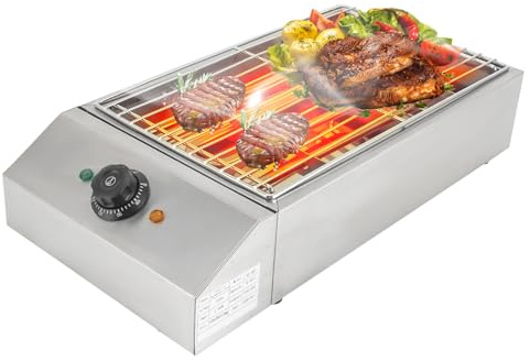 Elektrische Tischgrill, Abnehmbare Grillbesteck mit Grillrost und Ölabtropfschale, Einstellbarer Temperatur, Tragbarer Grill Camping Gasherd Barbecue Butan Griller Grillkocher, für 5-10 Personen