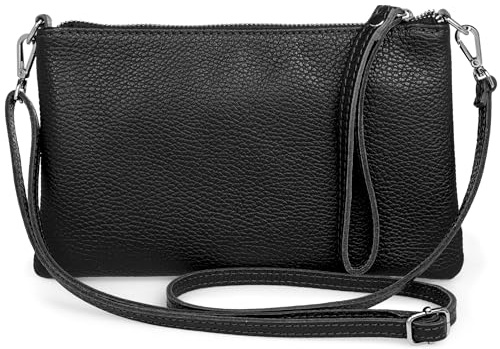 Caspar Kompakte Leder Clutch Damen Umhängetasche Abendtasche mit verstellbarem Schultergurt - CLASSIC LINE - Modell No.834 - Made in Italy