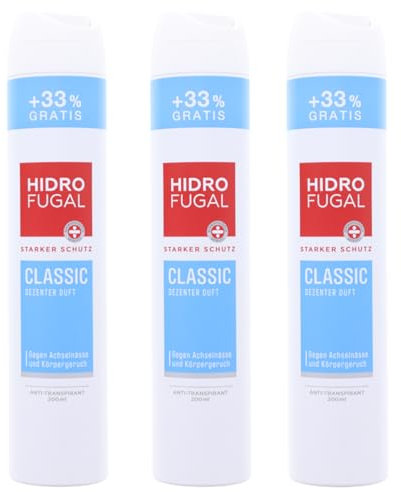3 x Hidrofugal Anti-Transpirant Classic Spray je 200ml Starker Schutz Deospray
