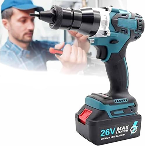 Pistola remachadora eléctrica recargable de 26 V, potente máquina remachadora automática, kit de herramientas remachadora inalámbrica.,2Battery-2200mAh