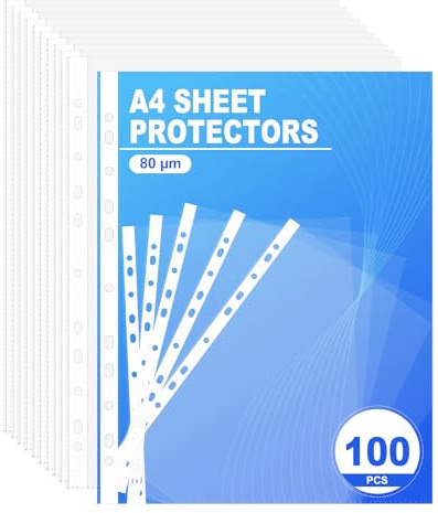 100 Stück Klarsichthüllen A4 Glasklar, Prospekthüllen A4, Universelle 11 Loch Klarsichtfolien, Klarsichthüllen 80 My, Klarsichtfolien, Prospekthüllen für Papier, Fotos, Dokumenten