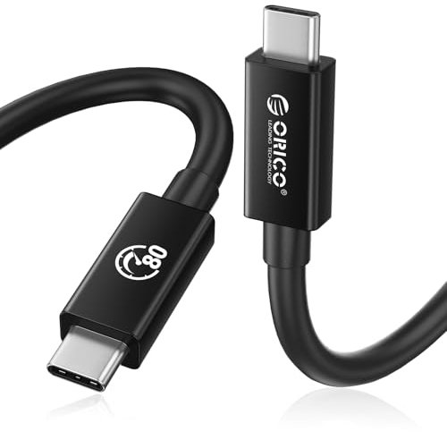 ORICO Cable Thunderbolt 5, 80Gbps Cable USB-C a USB-C, 240W de Potencia, hasta 120Gbps de ancho de banda, pantalla 8K, compatible con Thunderbolt 5/4/3, iPhone 16, MacBook